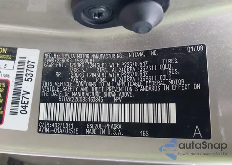 2008 Toyota Sienna Limited из США, поврежденный, VIN 5TDZK22C08S160845